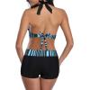 imageZando Womens Two Piece Halter Swimsuit Athletic Push Up Bikini Set Swimwear with Boyshorts Sporty V Neck Bathing SuitB Black Blue Stripe