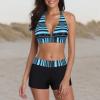 imageZando Womens Two Piece Halter Swimsuit Athletic Push Up Bikini Set Swimwear with Boyshorts Sporty V Neck Bathing SuitB Black Blue Stripe