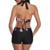 imageZando Womens Two Piece Halter Swimsuit Athletic Push Up Bikini Set Swimwear with Boyshorts Sporty V Neck Bathing SuitB Black Pink Floral