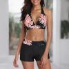 imageZando Womens Two Piece Halter Swimsuit Athletic Push Up Bikini Set Swimwear with Boyshorts Sporty V Neck Bathing SuitB Black Pink Floral