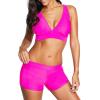 imageZando Womens Two Piece Halter Swimsuit Athletic Push Up Bikini Set Swimwear with Boyshorts Sporty V Neck Bathing SuitB Hot Pink