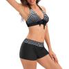 imageZando Womens Two Piece Halter Swimsuit Athletic Push Up Bikini Set Swimwear with Boyshorts Sporty V Neck Bathing SuitBlack Square