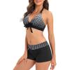 imageZando Womens Two Piece Halter Swimsuit Athletic Push Up Bikini Set Swimwear with Boyshorts Sporty V Neck Bathing SuitBlack Square