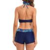 imageZando Womens Two Piece Halter Swimsuit Athletic Push Up Bikini Set Swimwear with Boyshorts Sporty V Neck Bathing SuitNavy Leaves