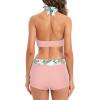 imageZando Womens Two Piece Halter Swimsuit Athletic Push Up Bikini Set Swimwear with Boyshorts Sporty V Neck Bathing SuitPink Flower