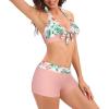 imageZando Womens Two Piece Halter Swimsuit Athletic Push Up Bikini Set Swimwear with Boyshorts Sporty V Neck Bathing SuitPink Flower