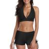 imageZando Womens Two Piece Halter Swimsuit Athletic Push Up Bikini Set Swimwear with Boyshorts Sporty V Neck Bathing SuitZ Black