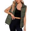 imageZando Puffer Vest Women Outerwear Vests Sleeveless Stand Collar Oversized Zip Up Padded Puffy Winter Gilet Jacket CoatArmy Green