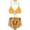 imageZando Women Tribal Print Bikini African Metallic Swimsuit Two Piece Beachwear Cutout Halter Neck Bathing Suit SwimwearYellow