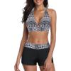 imageZando Womens Two Piece Halter Swimsuit Athletic Push Up Bikini Set Swimwear with Boyshorts Sporty V Neck Bathing SuitBohemia Floral