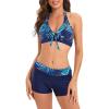 imageZando Womens Two Piece Halter Swimsuit Athletic Push Up Bikini Set Swimwear with Boyshorts Sporty V Neck Bathing SuitNavy Leaves