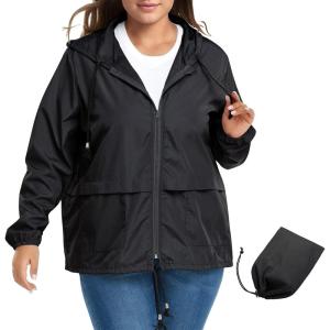 imageZando Plus Size Rain Jacket Womens Waterproof with Hood Windbreaker Travel Rain Coat for Women Lightweight Packable RaincoatBlack