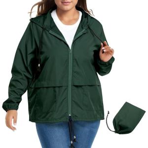 imageZando Plus Size Rain Jacket Womens Waterproof with Hood Windbreaker Travel Rain Coat for Women Lightweight Packable RaincoatDark Green