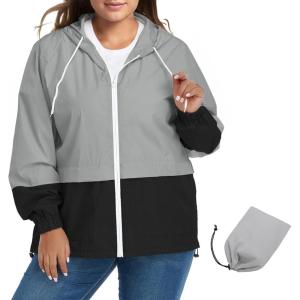 imageZando Plus Size Rain Jacket Womens Waterproof with Hood Windbreaker Travel Rain Coat for Women Lightweight Packable RaincoatGrey