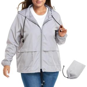 imageZando Plus Size Rain Jacket Womens Waterproof with Hood Windbreaker Travel Rain Coat for Women Lightweight Packable RaincoatLight Gray