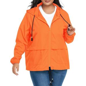 imageZando Plus Size Rain Jacket Womens Waterproof with Hood Windbreaker Travel Rain Coat for Women Lightweight Packable RaincoatOrange
