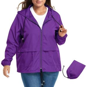 imageZando Plus Size Rain Jacket Womens Waterproof with Hood Windbreaker Travel Rain Coat for Women Lightweight Packable RaincoatPurple