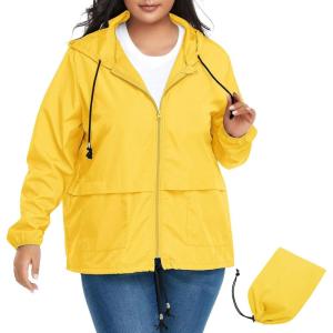 imageZando Plus Size Rain Jacket Womens Waterproof with Hood Windbreaker Travel Rain Coat for Women Lightweight Packable RaincoatYellow