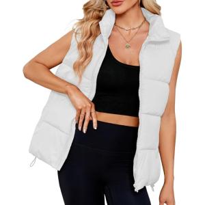 imageZando Puffer Vest Women Outerwear Vests Sleeveless Stand Collar Oversized Zip Up Padded Puffy Winter Gilet Jacket CoatWhite