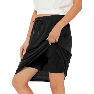 imageZando Tennis Skirts for Women with Pockets Athletic Knee Length Golf Casual Skorts Shorts Sports Drawstring Waist SkirtBlack