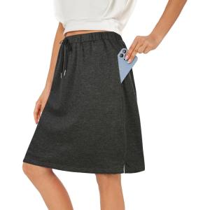 imageZando Tennis Skirts for Women with Pockets Athletic Knee Length Golf Casual Skorts Shorts Sports Drawstring Waist SkirtDark Grey