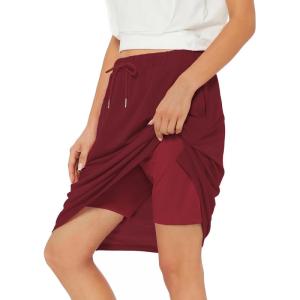 imageZando Tennis Skirts for Women with Pockets Athletic Knee Length Golf Casual Skorts Shorts Sports Drawstring Waist SkirtDark Red
