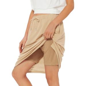 imageZando Tennis Skirts for Women with Pockets Athletic Knee Length Golf Casual Skorts Shorts Sports Drawstring Waist SkirtKhaki