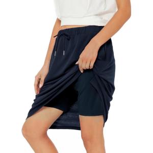 imageZando Tennis Skirts for Women with Pockets Athletic Knee Length Golf Casual Skorts Shorts Sports Drawstring Waist SkirtNavy