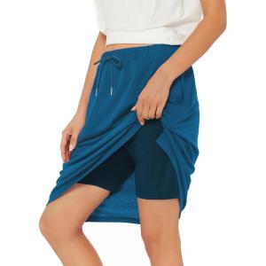 imageZando Tennis Skirts for Women with Pockets Athletic Knee Length Golf Casual Skorts Shorts Sports Drawstring Waist SkirtNavy Blue