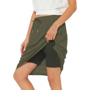 imageZando Tennis Skirts for Women with Pockets Athletic Knee Length Golf Casual Skorts Shorts Sports Drawstring Waist SkirtNavy Green