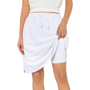 imageZando Tennis Skirts for Women with Pockets Athletic Knee Length Golf Casual Skorts Shorts Sports Drawstring Waist SkirtWhite