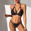 imageZando 2 Piece Sexy Bikinis for Women Halter Straps Crisscross Triangle Bikini Cheeky Brazilian Thong Bikini Bathing SuitBlack