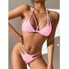 imageZando 2 Piece Sexy Bikinis for Women Halter Straps Crisscross Triangle Bikini Cheeky Brazilian Thong Bikini Bathing SuitPink
