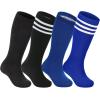 imageZando 4 Pairs Kids Soccer Socks Baseball Softball Socks Youth Athletic Socks Boys Girls Knee High SocksBlackBlack StripeBlueBlue Stripe