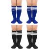 imageZando 4 Pairs Kids Soccer Socks Baseball Softball Socks Youth Athletic Socks Boys Girls Knee High SocksBlue 2Black 2