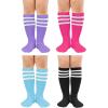 imageZando 4 Pairs Kids Soccer Socks Baseball Softball Socks Youth Athletic Socks Boys Girls Knee High SocksBluePurplePink Black