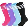 imageZando 4 Pairs Kids Soccer Socks Baseball Softball Socks Youth Athletic Socks Boys Girls Knee High SocksBluePurplePink Black
