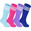 imageZando 4 Pairs Kids Soccer Socks Baseball Softball Socks Youth Athletic Socks Boys Girls Knee High SocksPink 2Blue 2