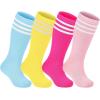 imageZando 4 Pairs Kids Soccer Socks Baseball Softball Socks Youth Athletic Socks Boys Girls Knee High SocksPink 2YellowBlue