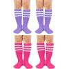 imageZando 4 Pairs Kids Soccer Socks Baseball Softball Socks Youth Athletic Socks Boys Girls Knee High SocksPurple WhiteHot Pink