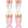 imageZando 4 Pairs Kids Soccer Socks Baseball Softball Socks Youth Athletic Socks Boys Girls Knee High SocksWhite Pink 2Pink White 2