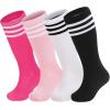 imageZando 4 Pairs Kids Soccer Socks Baseball Softball Socks Youth Athletic Socks Boys Girls Knee High SocksWhiteBlackPinkHot Pink