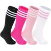 imageZando 4 Pairs Kids Soccer Socks Baseball Softball Socks Youth Athletic Socks Boys Girls Knee High SocksWhitePink 2Black