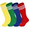imageZando 4 Pairs Kids Soccer Socks Baseball Softball Socks Youth Athletic Socks Boys Girls Knee High SocksYellowGreenBlueRed