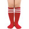 imageZando Toddler Soccer Socks Boys Girls Knee High Striped Tube Socks Kids School Uniform Dress Socks Athletic Long SocksB Blue White  Red White