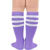 imageZando Toddler Soccer Socks Boys Girls Knee High Striped Tube Socks Kids School Uniform Dress Socks Athletic Long SocksLight Purple  Pink White