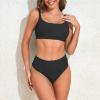 imageZando Women High Waisted Bikini Set Cute Bikinis for Teen Girl Sports Color Block Swimsuit 2 Piece High Cut Bathing SuitBlack