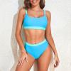 imageZando Women High Waisted Bikini Set Cute Bikinis for Teen Girl Sports Color Block Swimsuit 2 Piece High Cut Bathing SuitBlue Green Splice