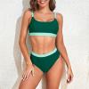 imageZando Women High Waisted Bikini Set Cute Bikinis for Teen Girl Sports Color Block Swimsuit 2 Piece High Cut Bathing SuitGreen Splice
