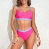 imageZando Women High Waisted Bikini Set Cute Bikinis for Teen Girl Sports Color Block Swimsuit 2 Piece High Cut Bathing SuitHot Pink Purple Splice